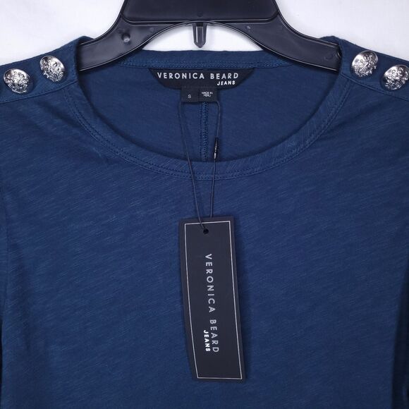 Veronica Beard Top Small Blue Meg Petrol Pima Cotton NWT - Picture 2 of 12